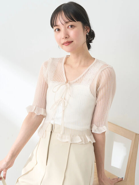 earth music&ecology「シアーラメフリルカーディガン」|カーディガン|Ivory