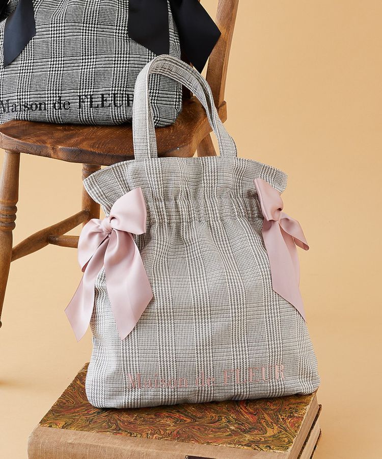 Maison de FLEUR「ラメチェックダブルリボントートバッグ」|トートバッグ|グレー