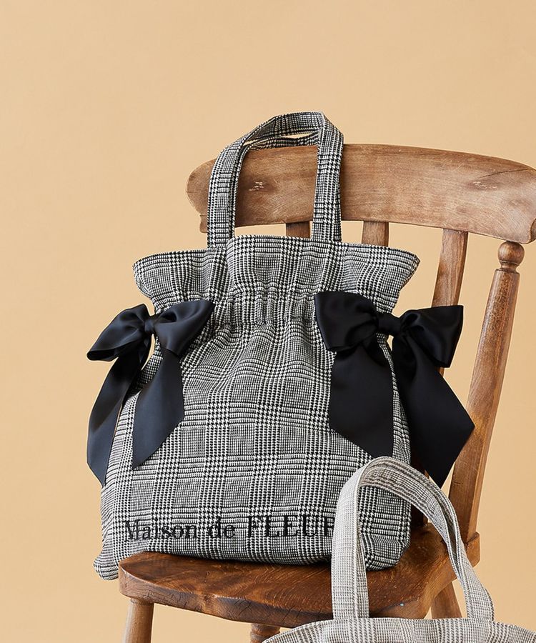 Maison de FLEUR「ラメチェックダブルリボントートバッグ」|トートバッグ|ブラック