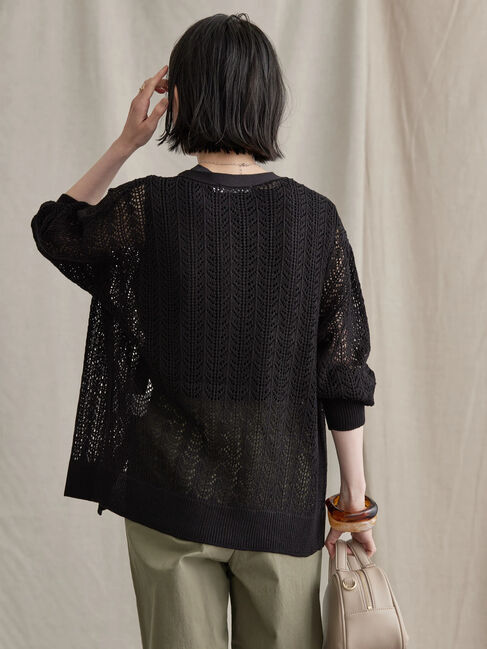  「Vネック透かし編みニットカーディガン」|カーディガン|