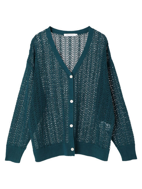  「Vネック透かし編みニットカーディガン」|カーディガン|