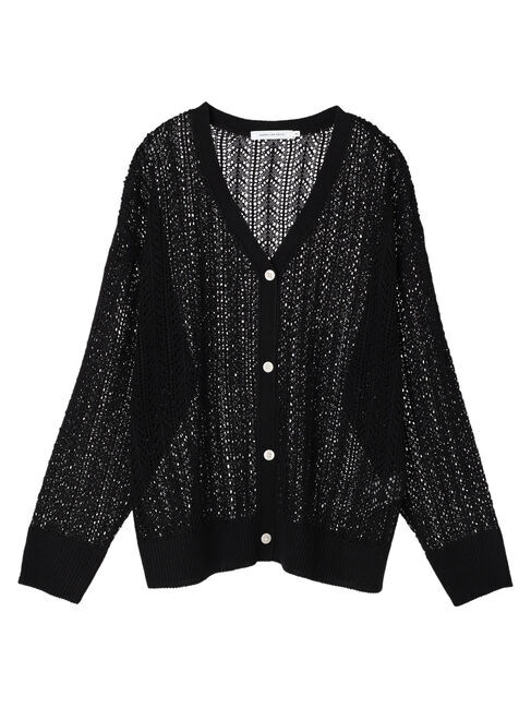  「Vネック透かし編みニットカーディガン」|カーディガン|