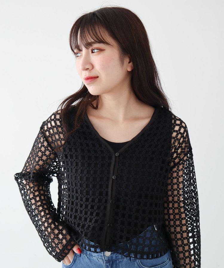 Green Parks「・SUGAR　SPOON　2wayフラワーメッシュカーデ」|カーディガン|Black