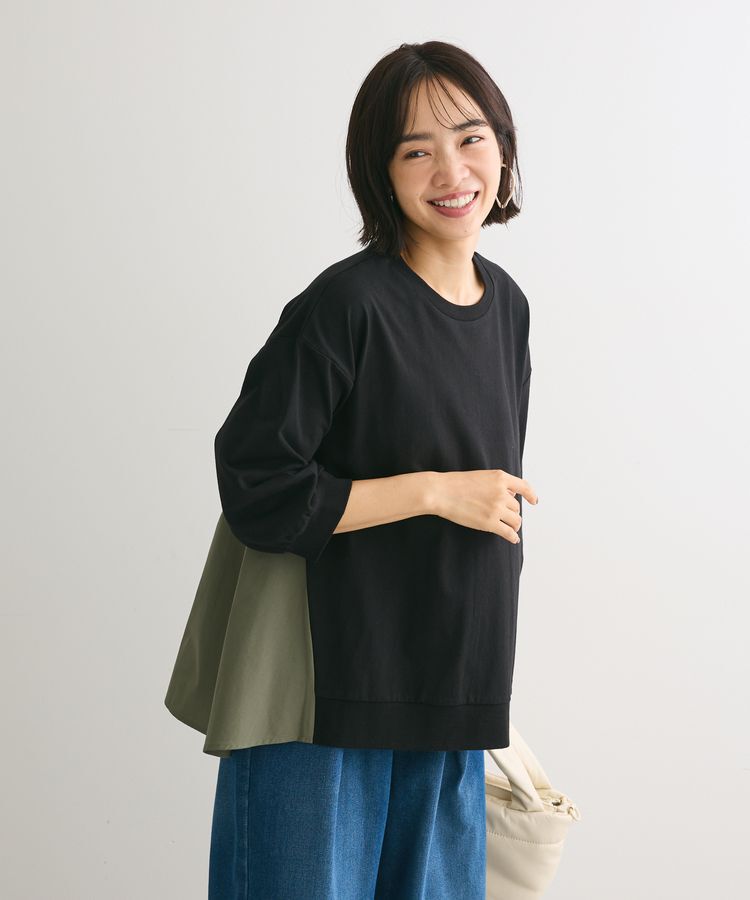 Green Parks「布帛切り替えフレアカットプルオーバー」|Tシャツ・カットソー|Black