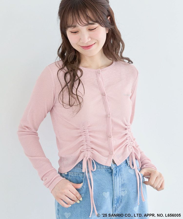Green Parks「チャーミーキティ/フロントギャザーシアーカーディガン」|カーディガン|Pink