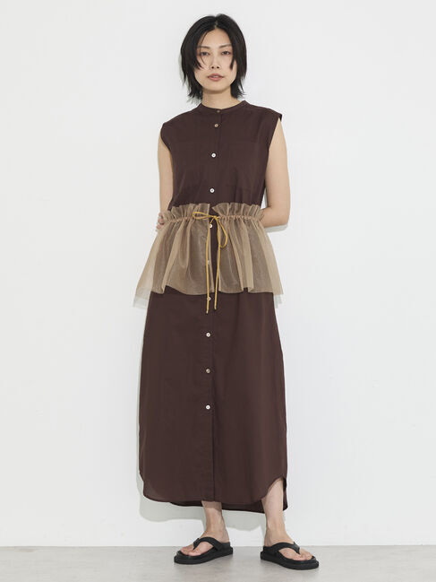 GARAGE OF GOOD CLOTHING「【日本製】チュールラップスカート付ノースリーブワンピースB」|ワンピース|Brown