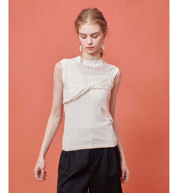 LOULOU WILLOUGHBY「【LOULOU WILLOUGHBY】シシュウツイストリブプルオーバー」|ニット・セーター|オフホワイト