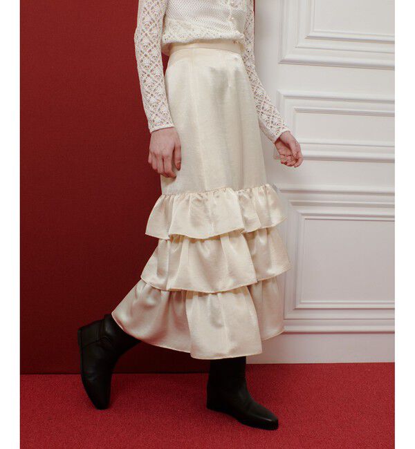 LOULOU WILLOUGHBY「【LOULOU WILLOUGHBY】トリアセサテンティアードスカート」|スカート|