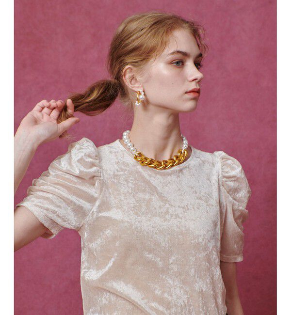 LOULOU WILLOUGHBY「【LOULOU WILLOUGHBY】ベロア半袖プルオーバー」|Tシャツ・カットソー|アイボリー