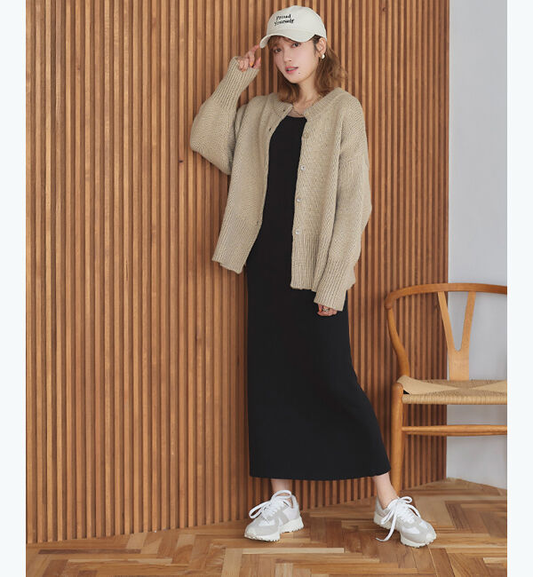 titivate「前後2wayクルーネックカーディガン」|ニット・セーター|グレージュ