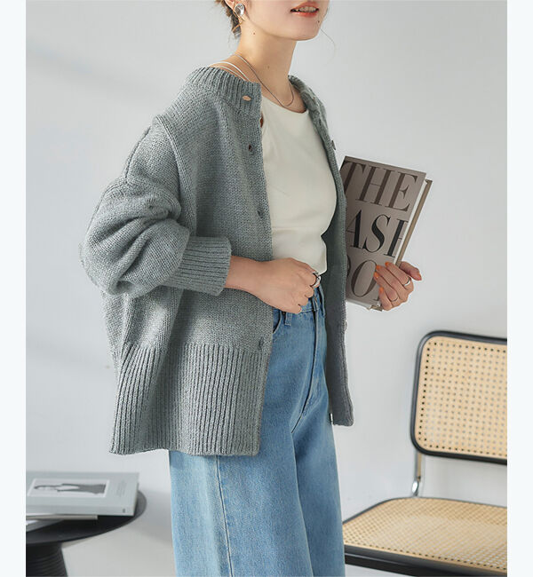titivate「前後2wayクルーネックカーディガン」|ニット・セーター|杢グレー