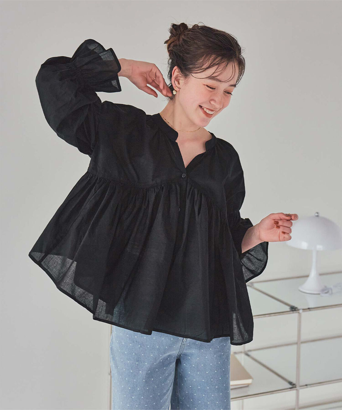 titivate「キャンディースリーブギャザーブラウス」|シャツ・ブラウス|ブラック