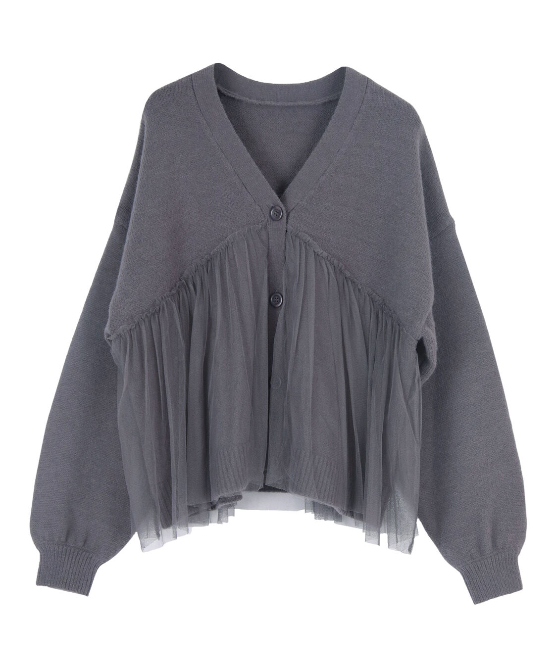 titivate「チュールニットカーディガン」|ニット・セーター|チャコール