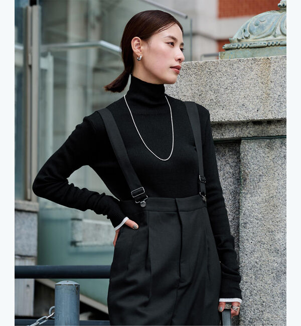 ur's「ウールブレンドロングスリーブハイネックリブニット」|ニット・セーター|ブラック/ホワイト