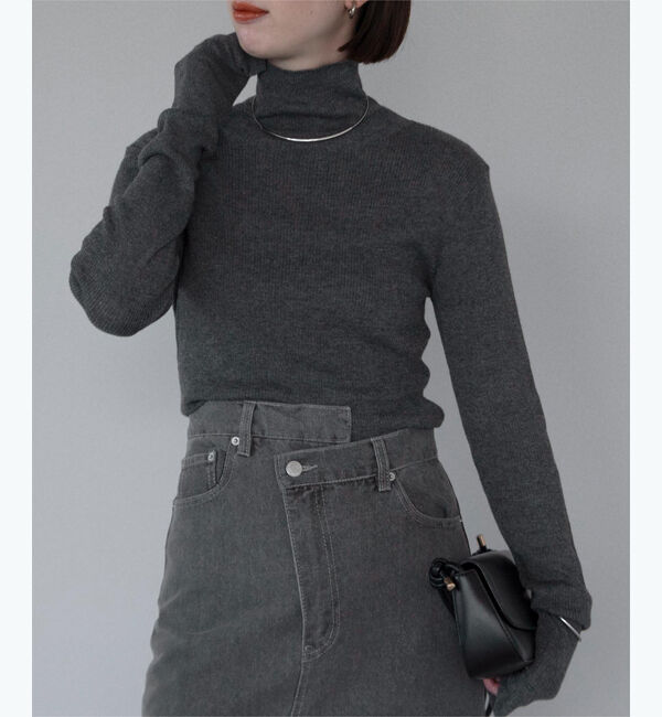 ur's「ウールブレンドロングスリーブハイネックリブニット」|ニット・セーター|杢チャコール