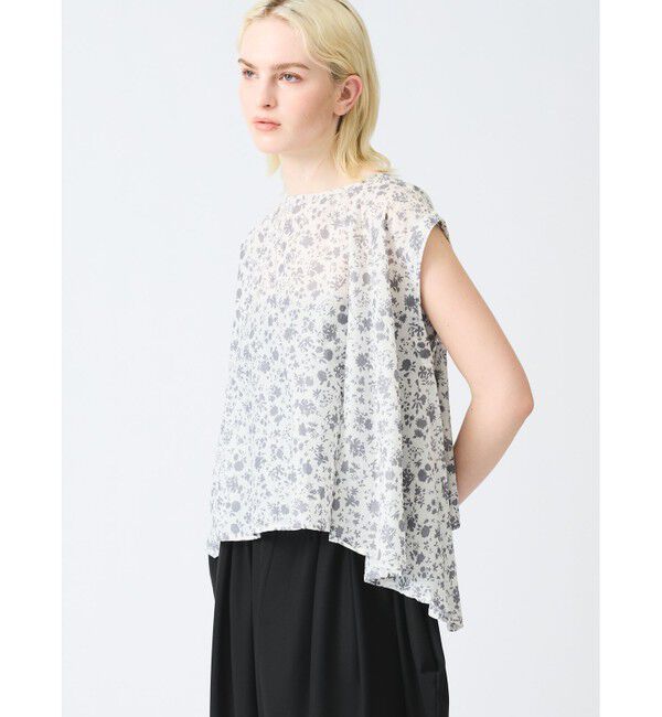 mizuiro ind「mizuiro ind スモールフラワーノースリーブフレアプルオーバー」|Tシャツ・カットソー|