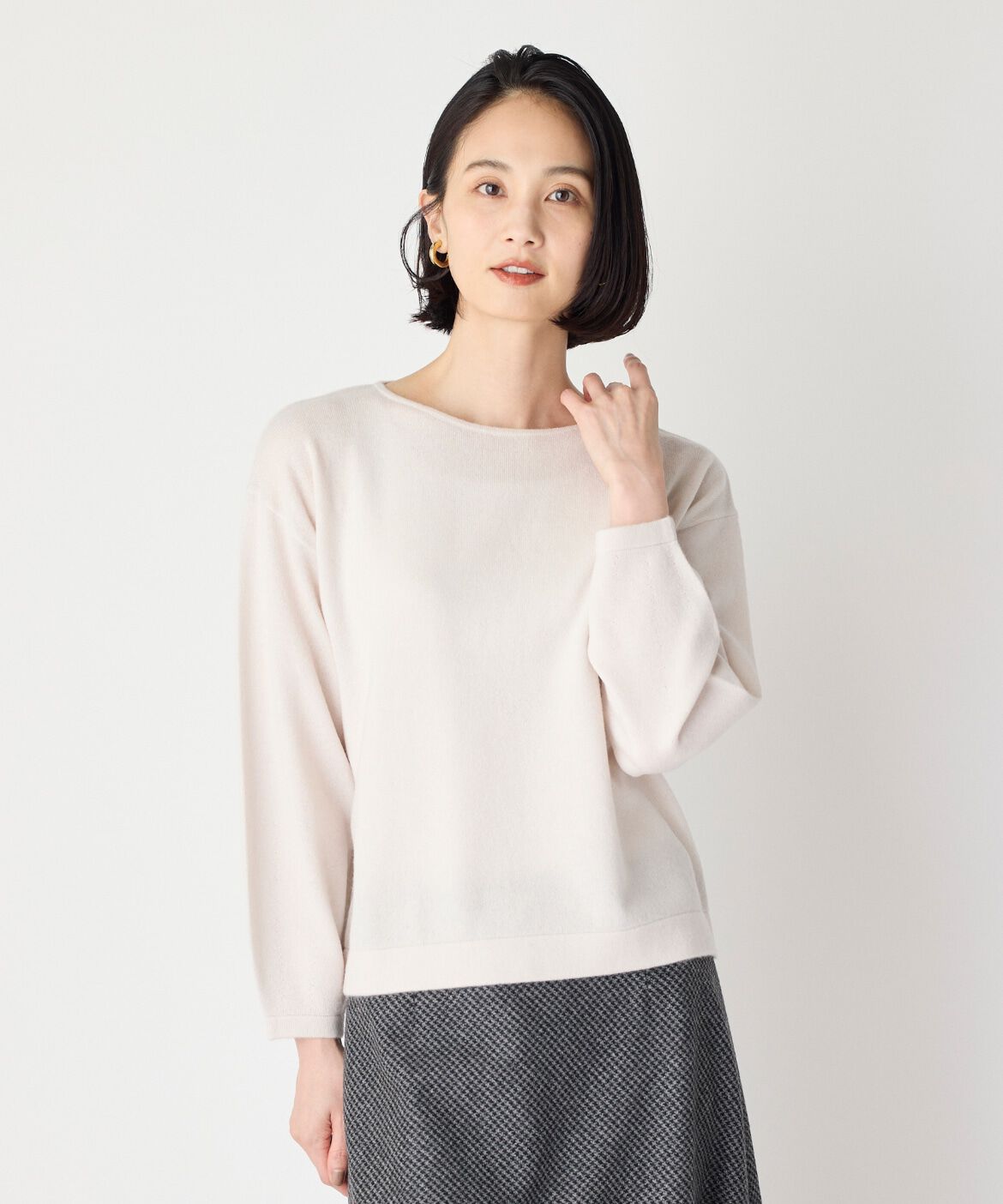 7-IDconcept.「《大きいサイズ》ウールブレンドクルーネックニット」|ニット・セーター|グレー1