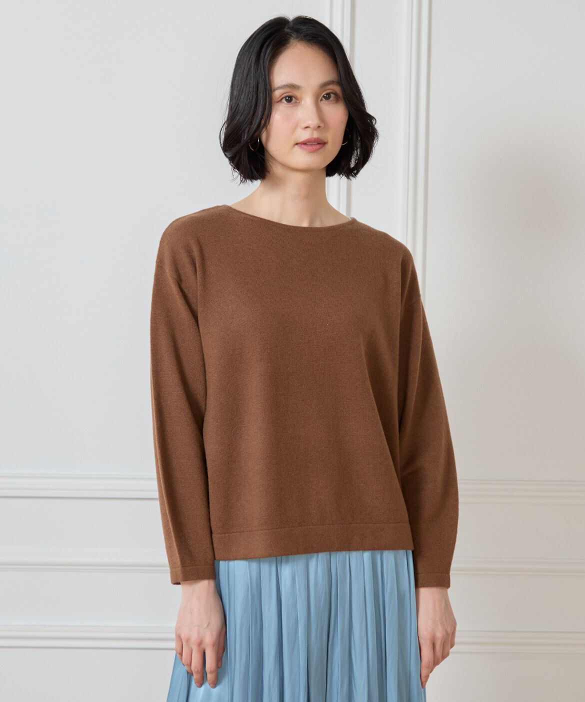 7-IDconcept.「《大きいサイズ》ウールブレンドクルーネックニット」|ニット・セーター|ブラウン