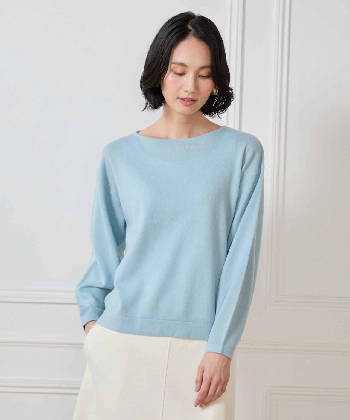 7-IDconcept.「《大きいサイズ》ウールブレンドクルーネックニット」|ニット・セーター|サックス3