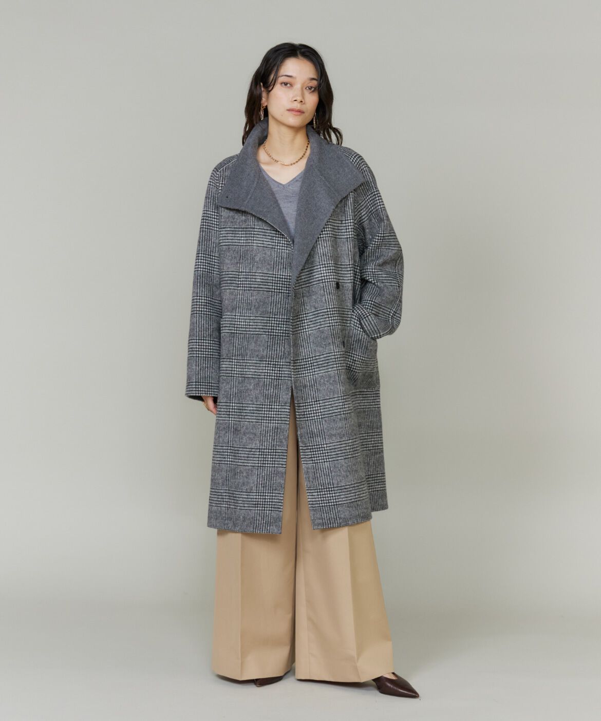 INED「《大きいサイズ》スタンドカラーコート　」|ステンカラーコート|