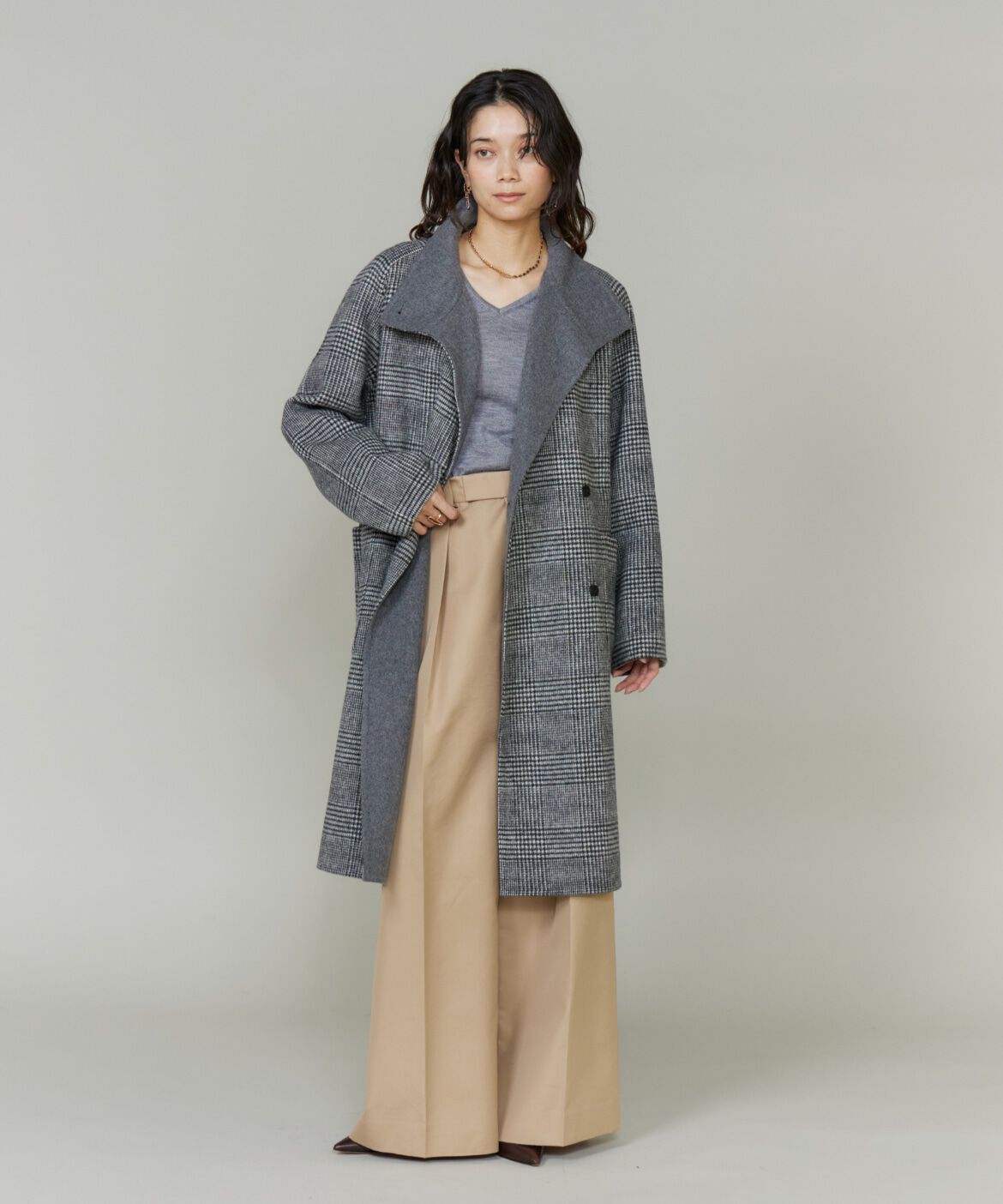 INED「《大きいサイズ》スタンドカラーコート　」|ステンカラーコート|