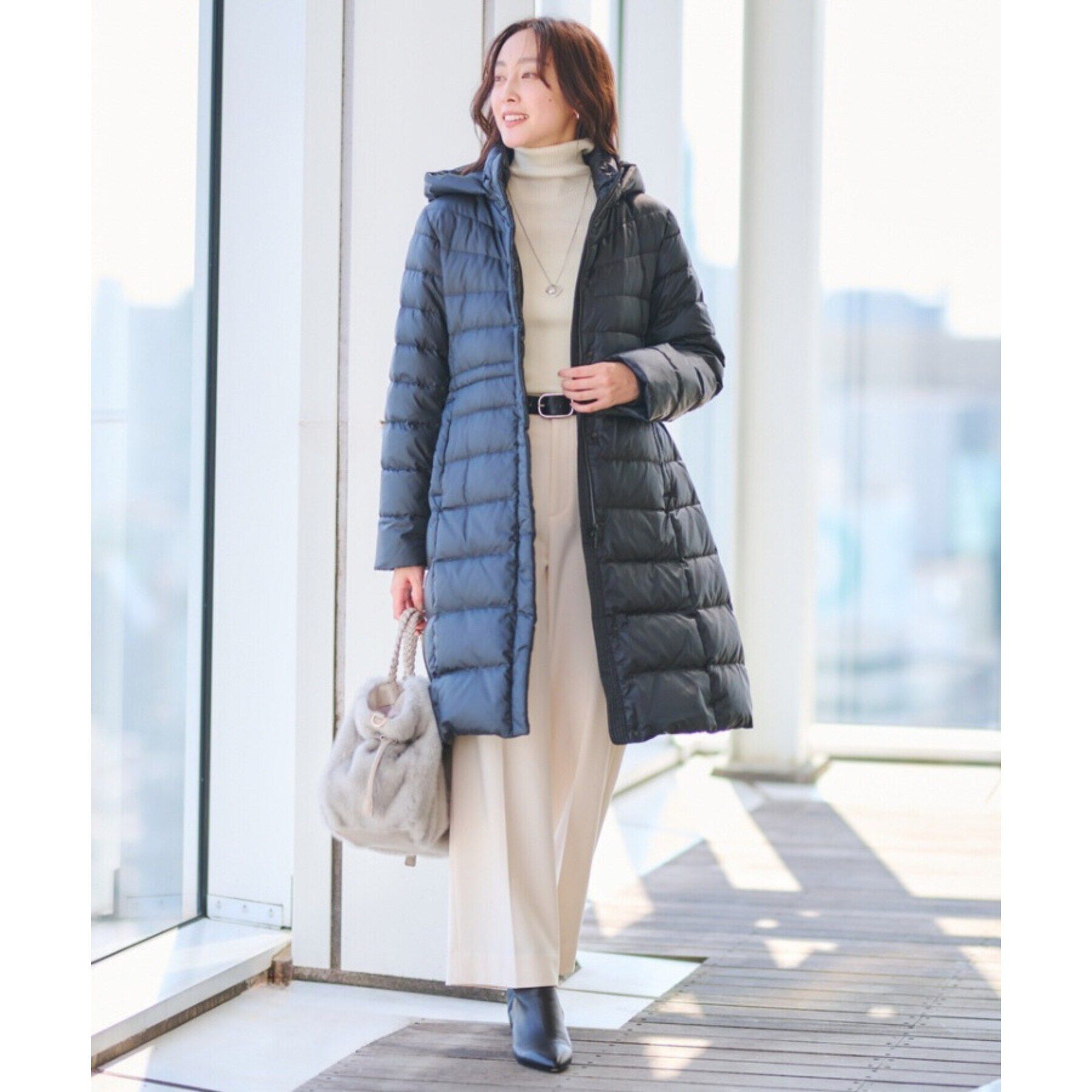 UNTITLED「【撥水/洗える/すっきり】ロング丈タフタダウンコート」|ダウン|