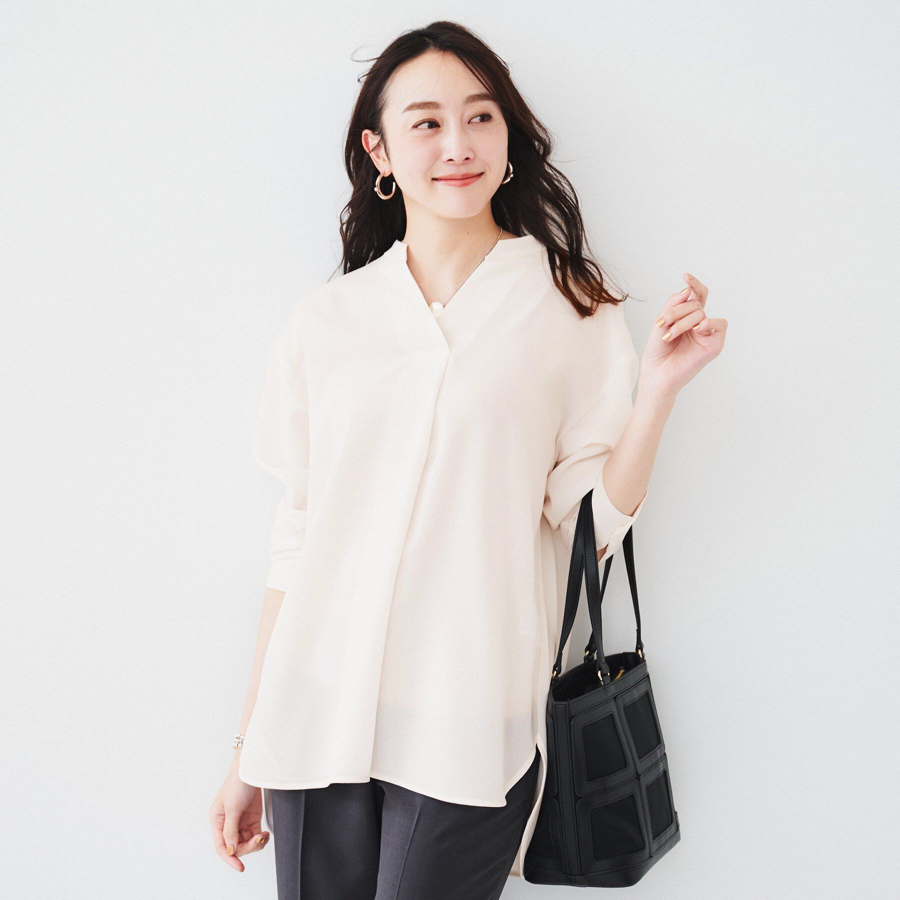 UNTITLED「【体型カバー/オンオフ使える】梳毛調ボイルシャツ」|シャツ・ブラウス|オフホワイト(003