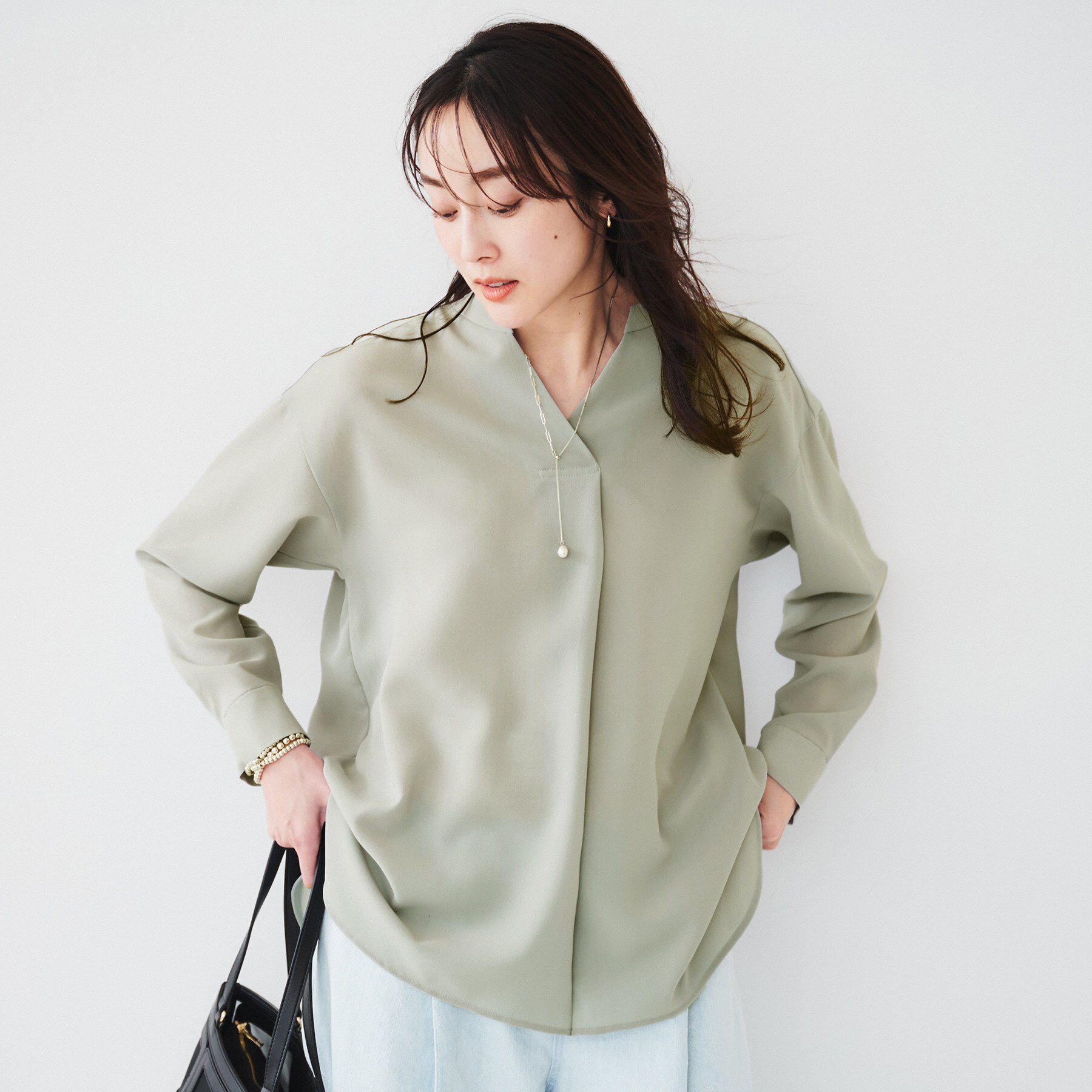 UNTITLED「【体型カバー/オンオフ使える】梳毛調ボイルシャツ」|シャツ・ブラウス|