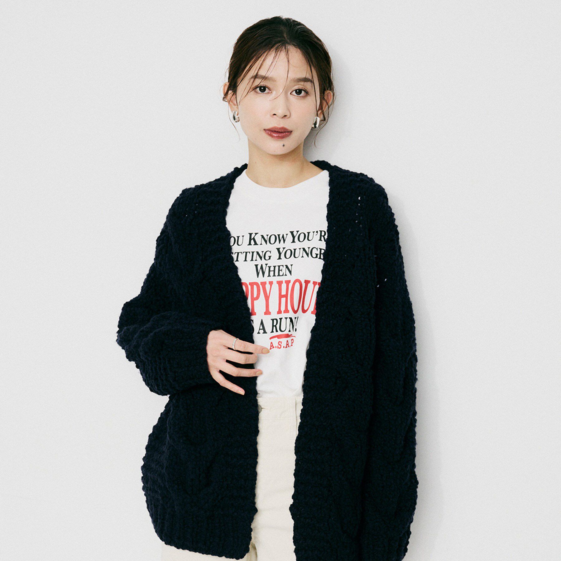 UNTITLED「【IRONING】ケーブルラフカーデ」|カーディガン|ネイビー(094)