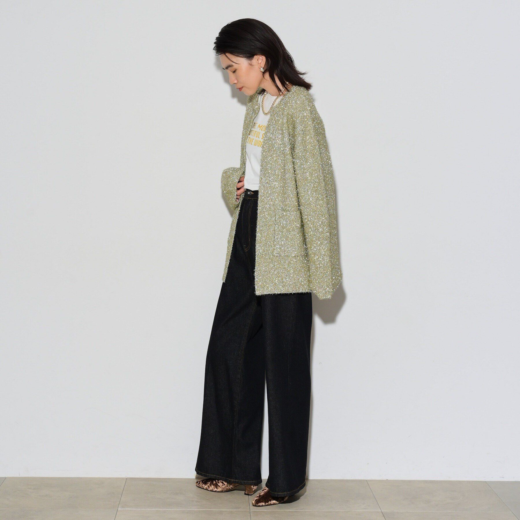 GALLEST「メタリックフェザーカーディガン」|カーディガン|