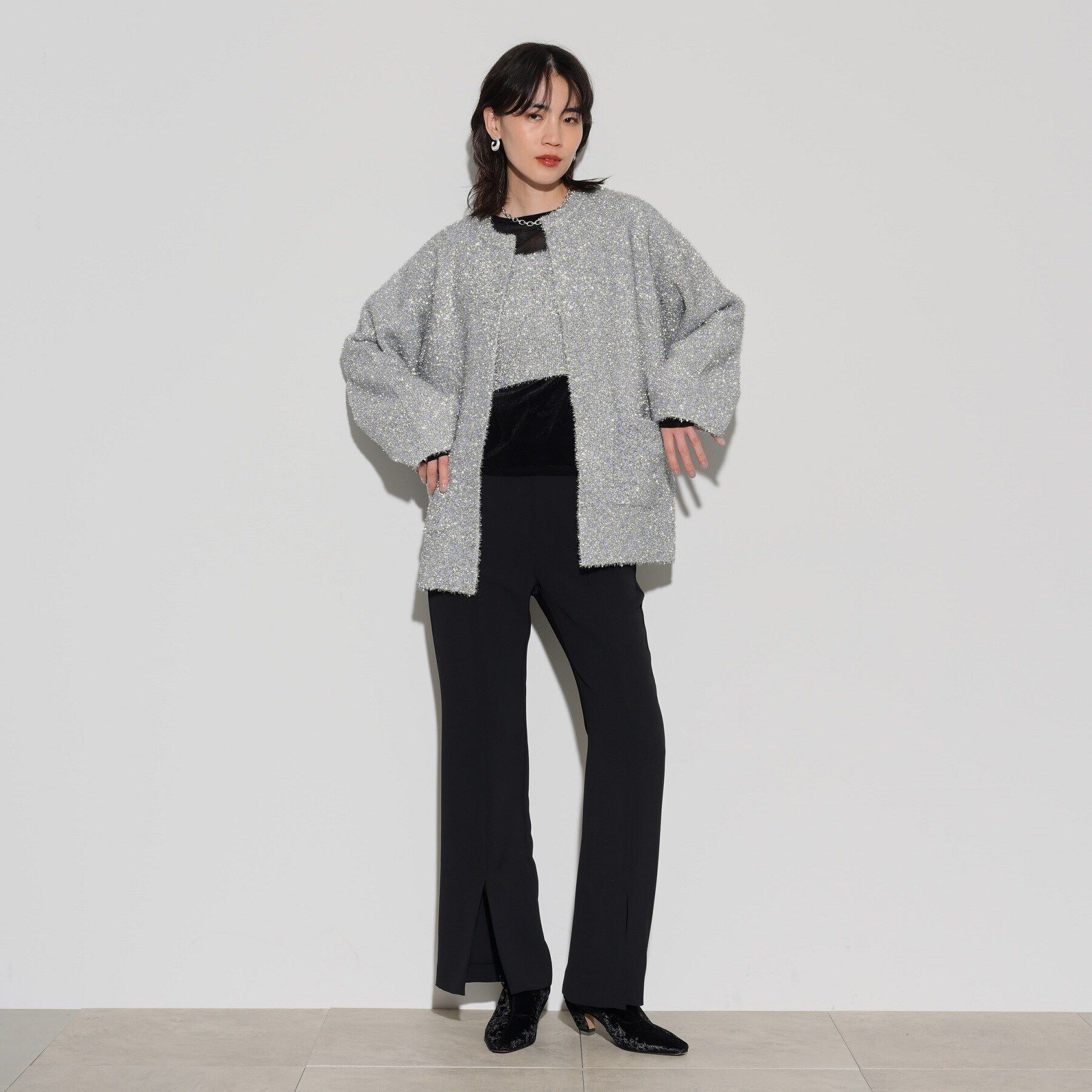 GALLEST「メタリックフェザーカーディガン」|カーディガン|