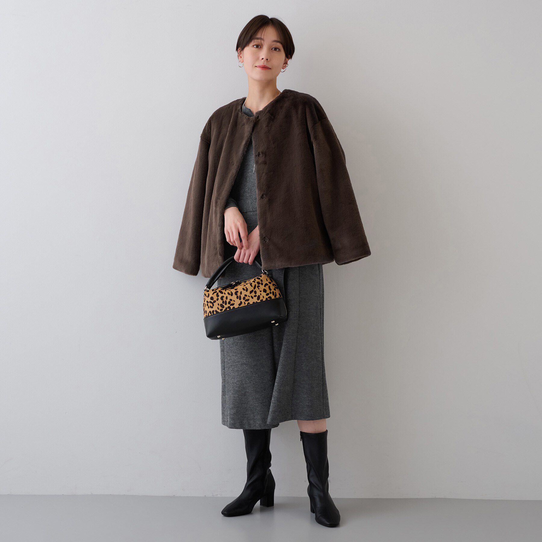 INDIVI「【ウール混／ベルト付】美シルエットVネックワンピース」|ワンピース|