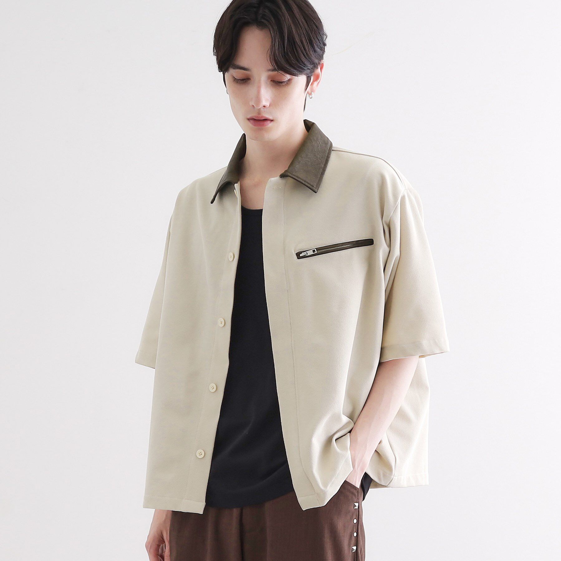 tk.TAKEO KIKUCHI「衿配色ワーカーシャツアウター」|シャツ・ブラウス|ベージュ(052)
