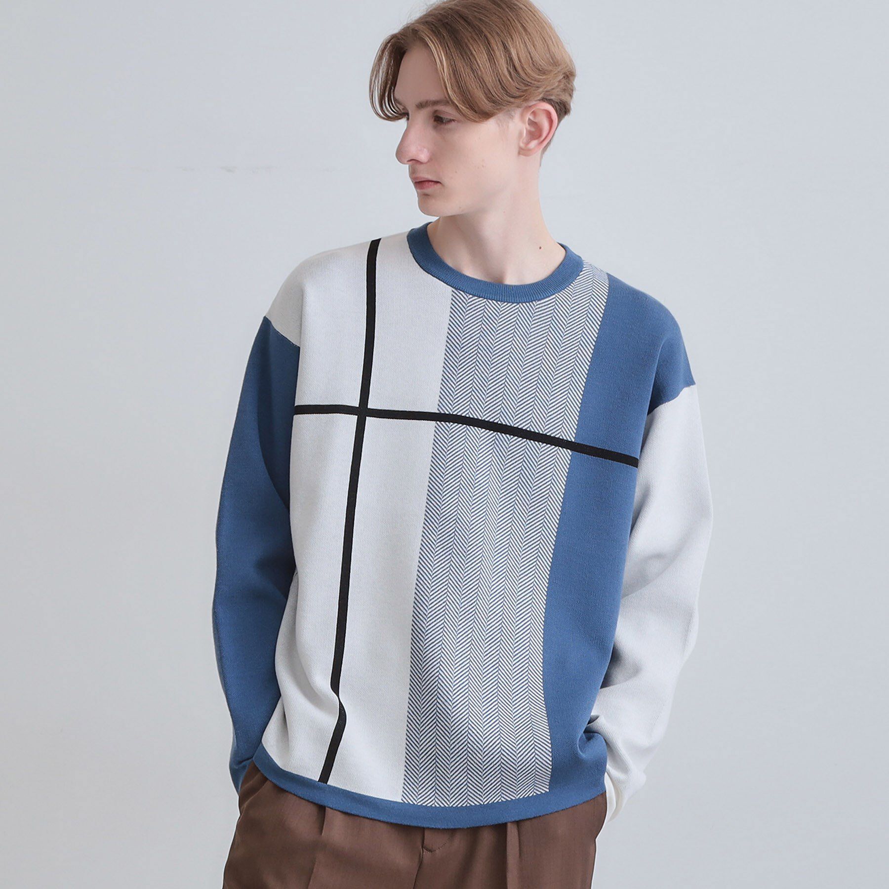 tk.TAKEO KIKUCHI「【洗える】クロスオーバーニット」|ニット・セーター|ブルー(592)