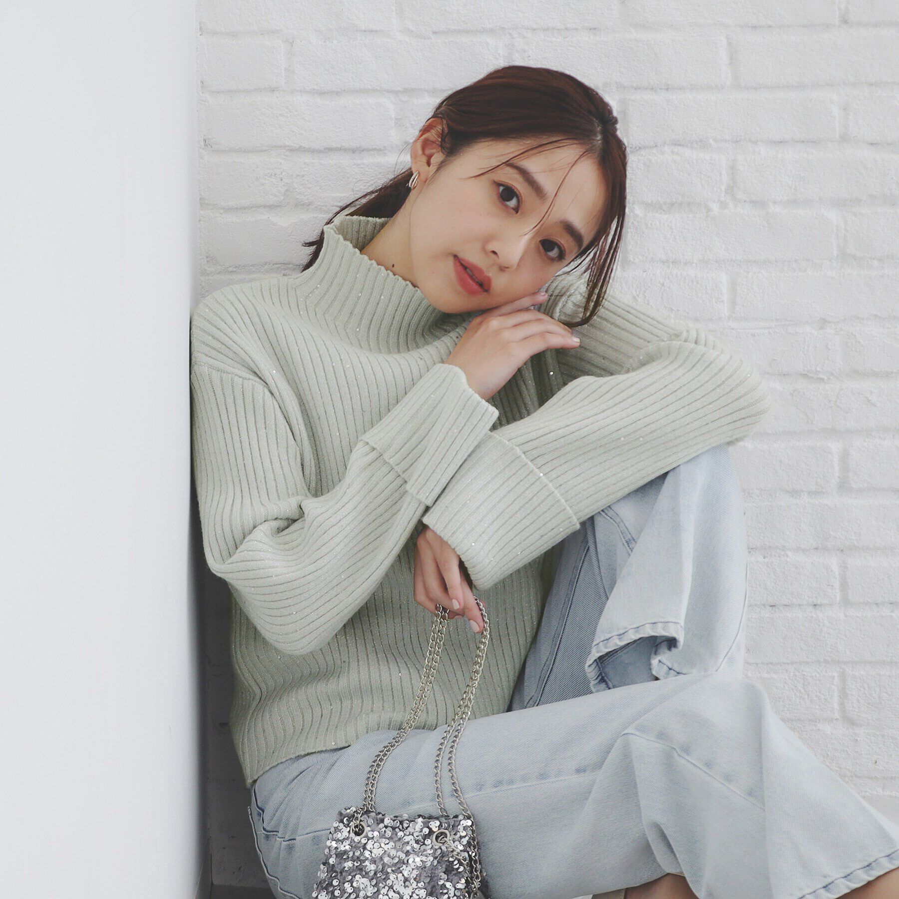 index「スパンコールリブニット【洗濯機洗い可】」|ニット・セーター|ライトグレー(611