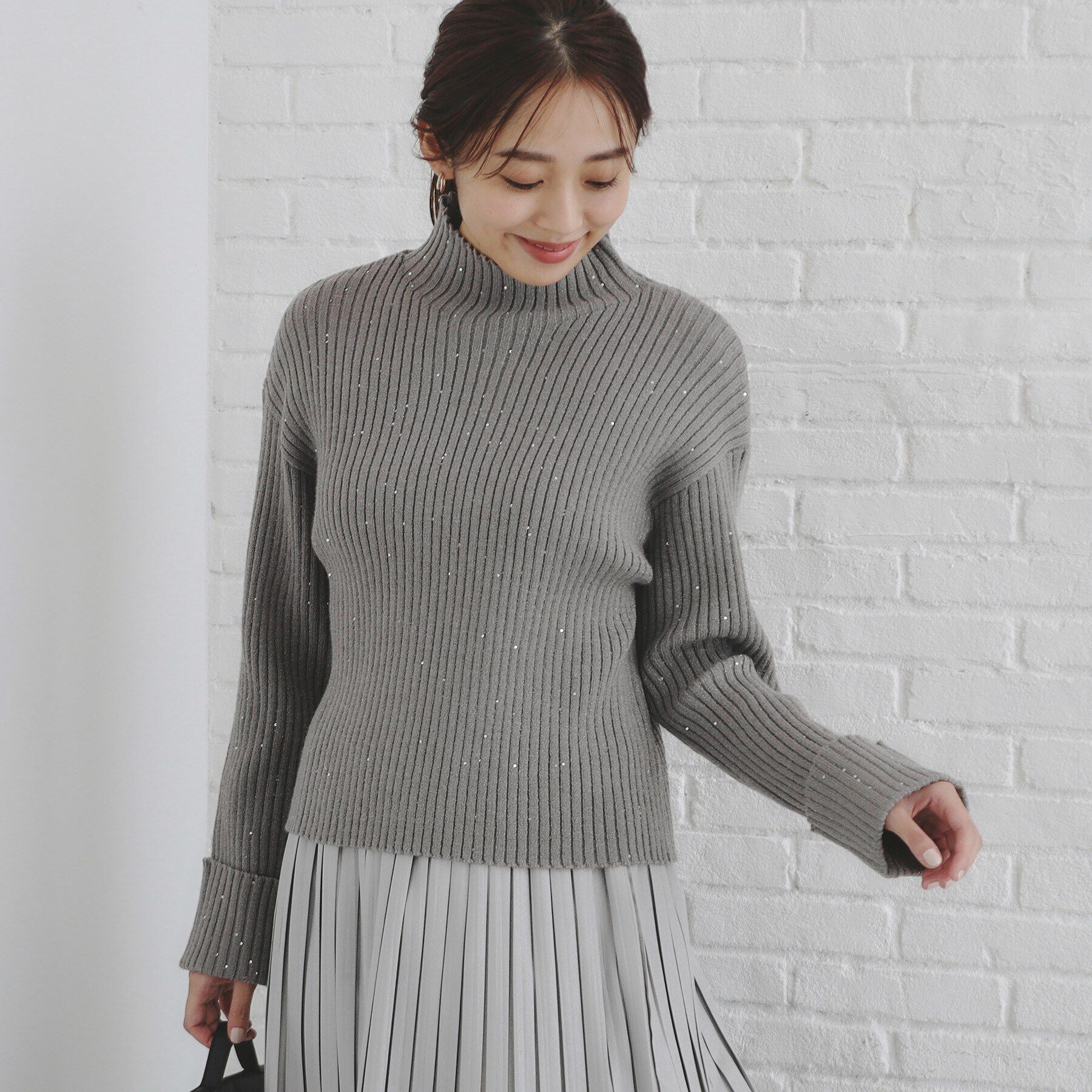 index「スパンコールリブニット【洗濯機洗い可】」|ニット・セーター|チャコールグレー(6