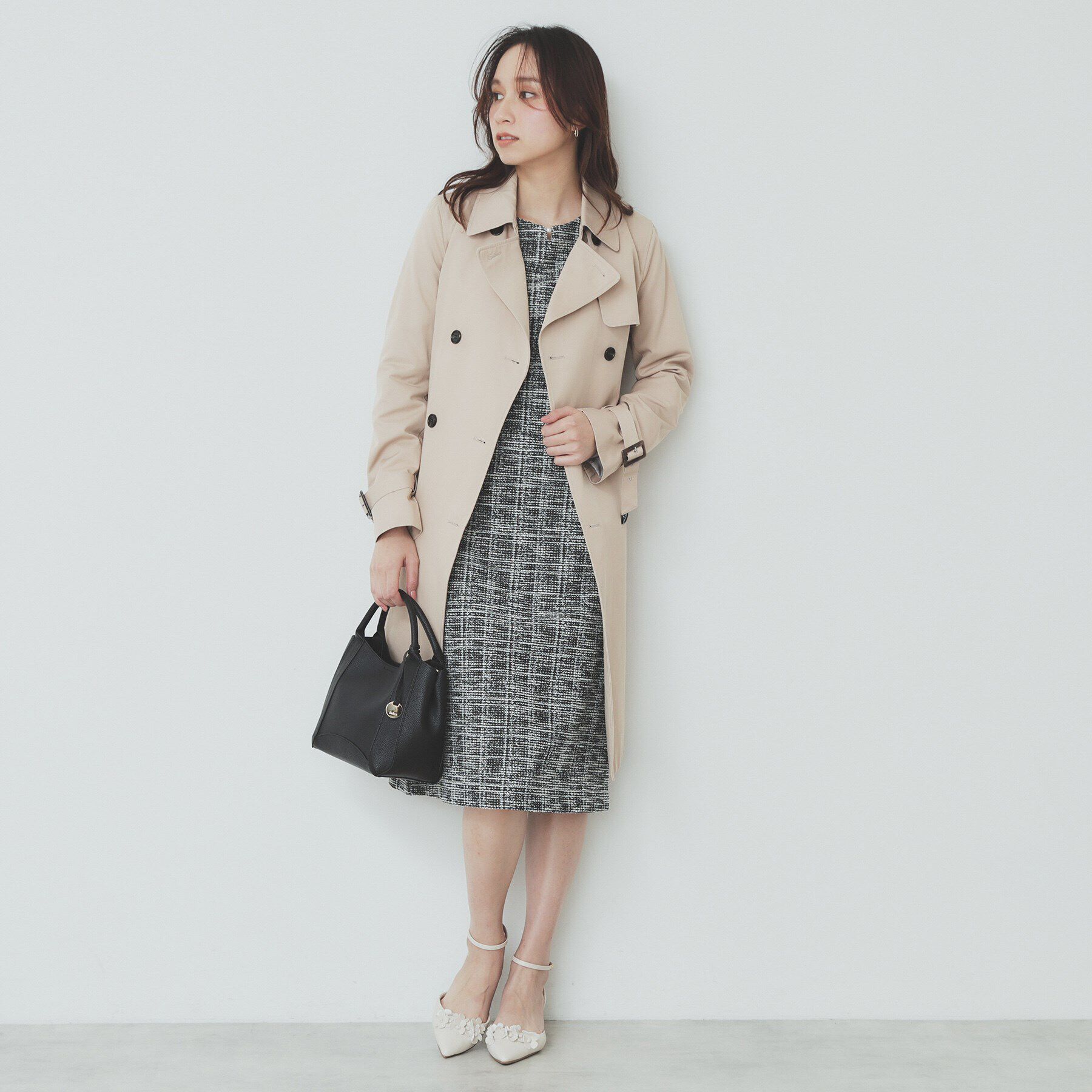 index「ストレッチラメツイードワンピース【洗濯機洗い可】」|ワンピース|