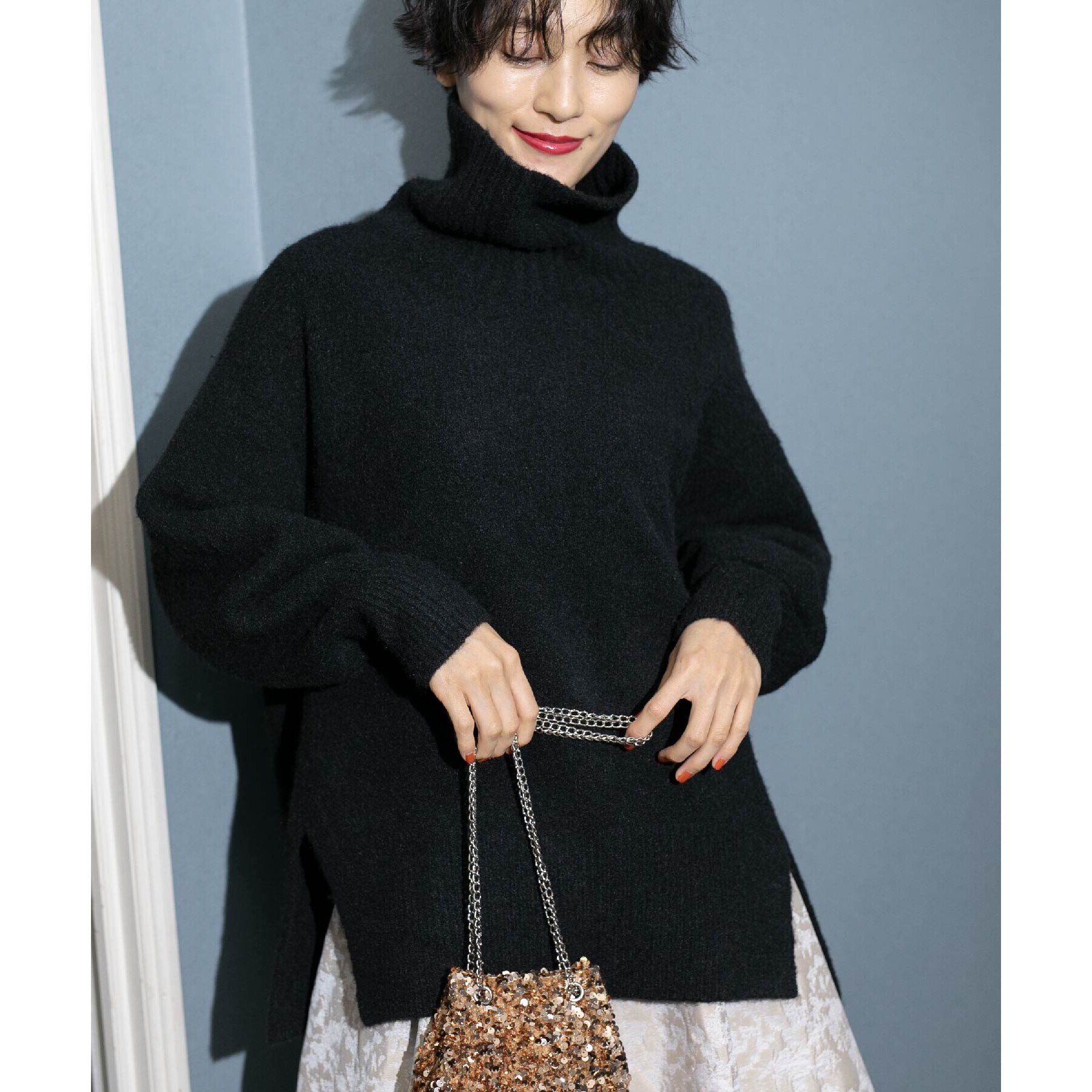 OPAQUE.CLIP「ミドルゲージハイネックニット【洗濯機洗い可】」|ニット・セーター|ブラック(019)