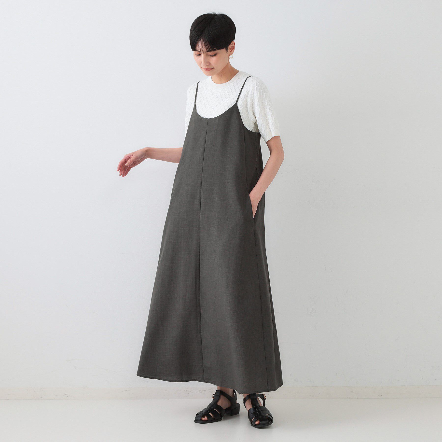 OPAQUE.CLIP「リネンライクキャミワンピース【洗濯機洗い可】」|ワンピース|