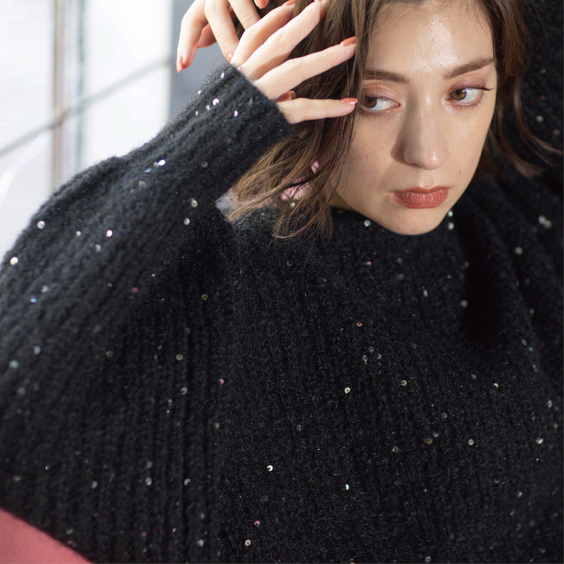 OPAQUE.CLIP「オーバーサイズ スパンコールニット」|ニット・セーター|