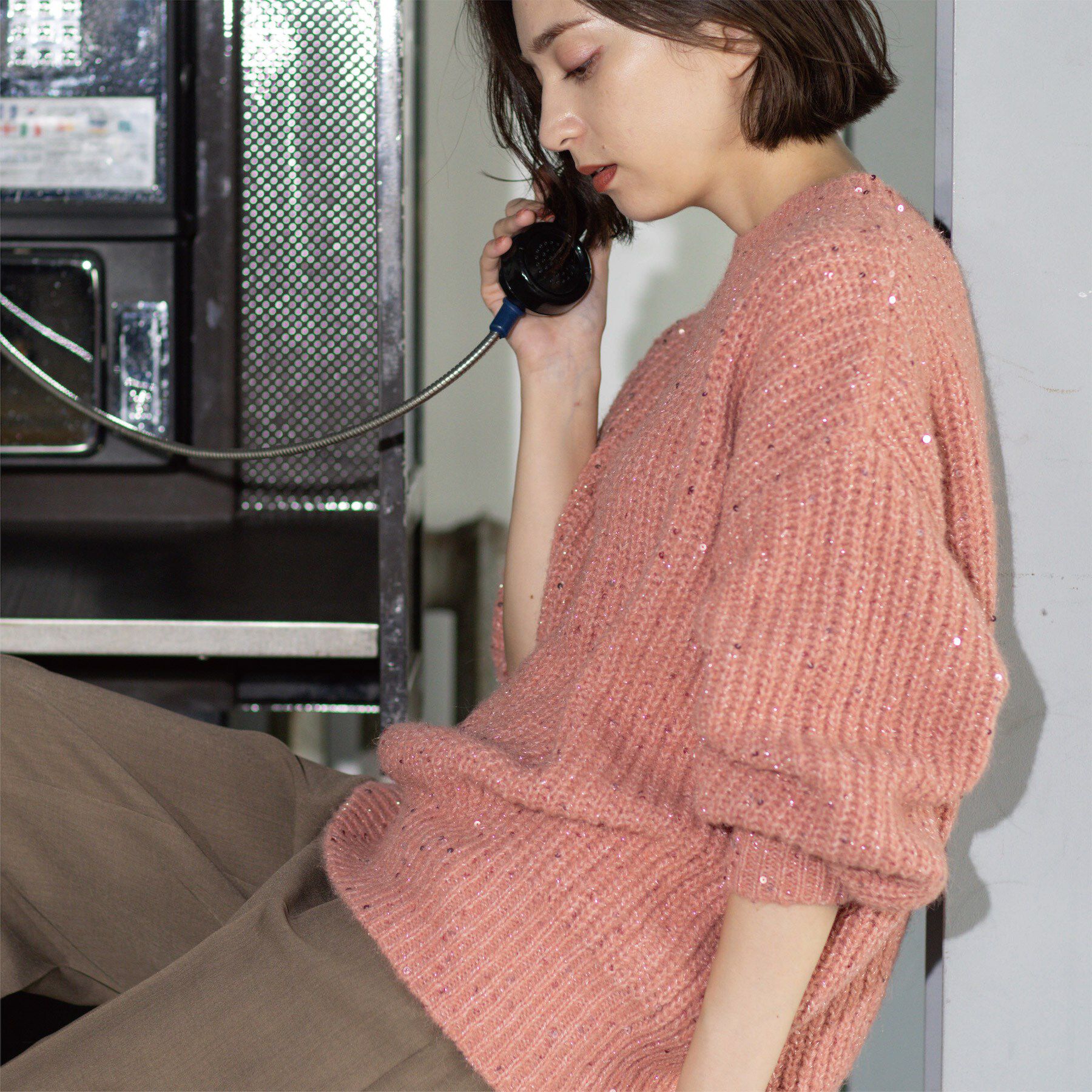 OPAQUE.CLIP「オーバーサイズ スパンコールニット」|ニット・セーター|ピンク(671)