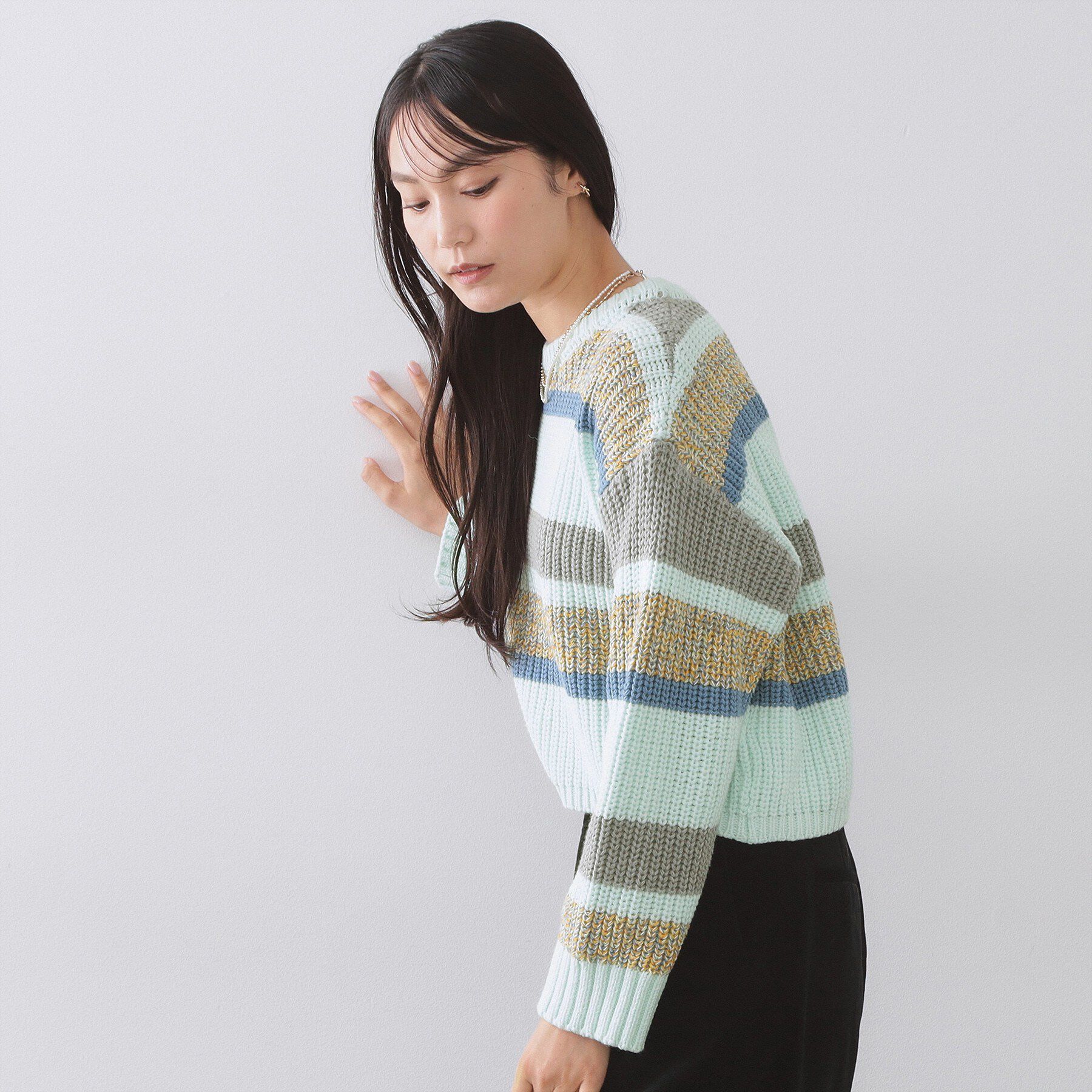 OPAQUE.CLIP「カラーボーダーミドルゲージニット」|ニット・セーター|