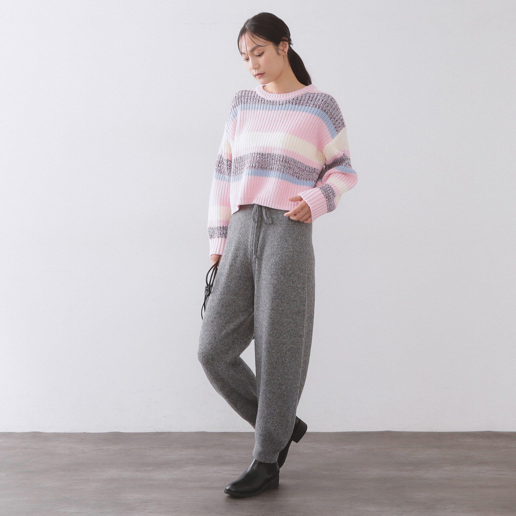 OPAQUE.CLIP「カラーボーダーミドルゲージニット」|ニット・セーター|