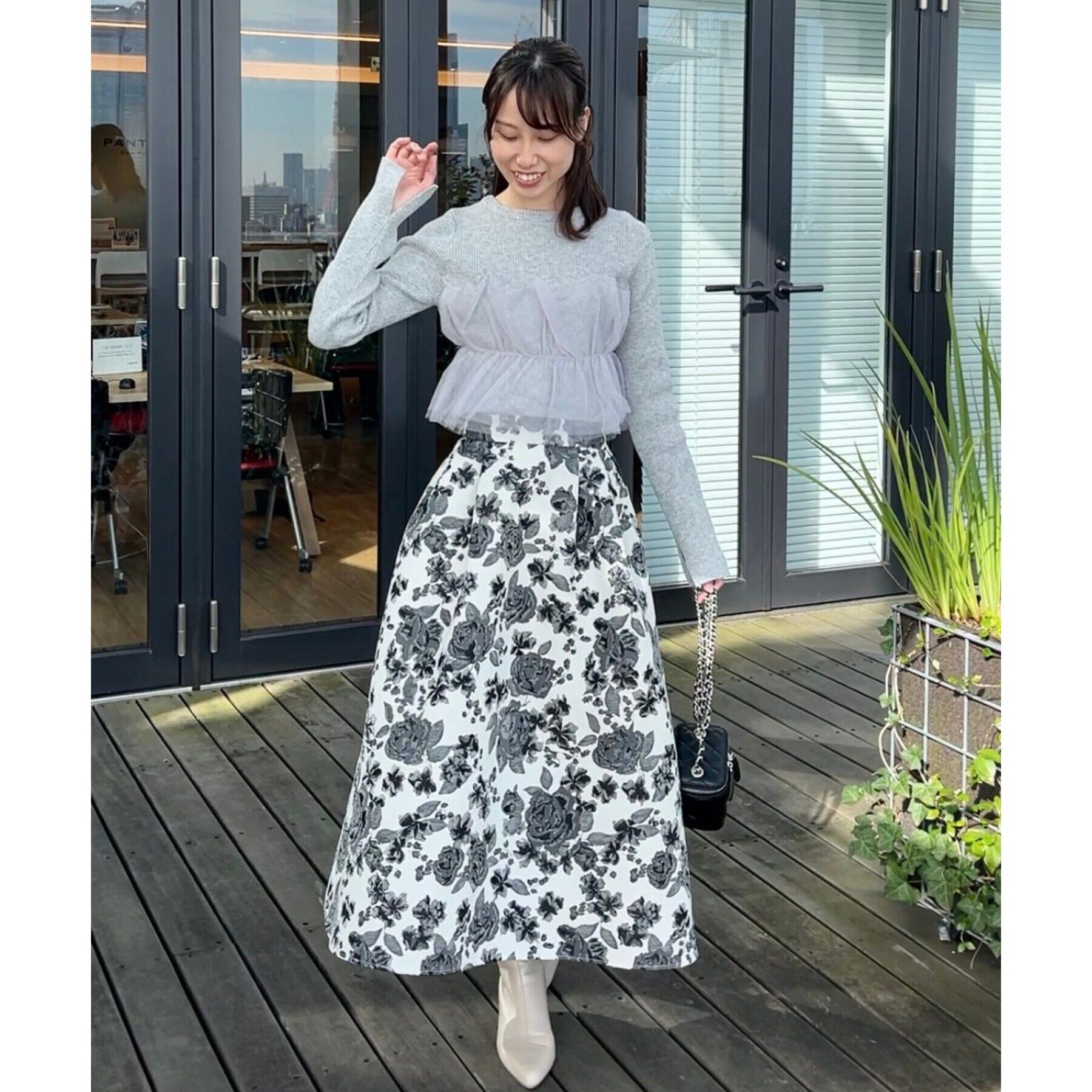 Couture broach「【オトナ仕上げのワントーンチュールニット】チュールドッキングリブニット」|ニット・セーター|