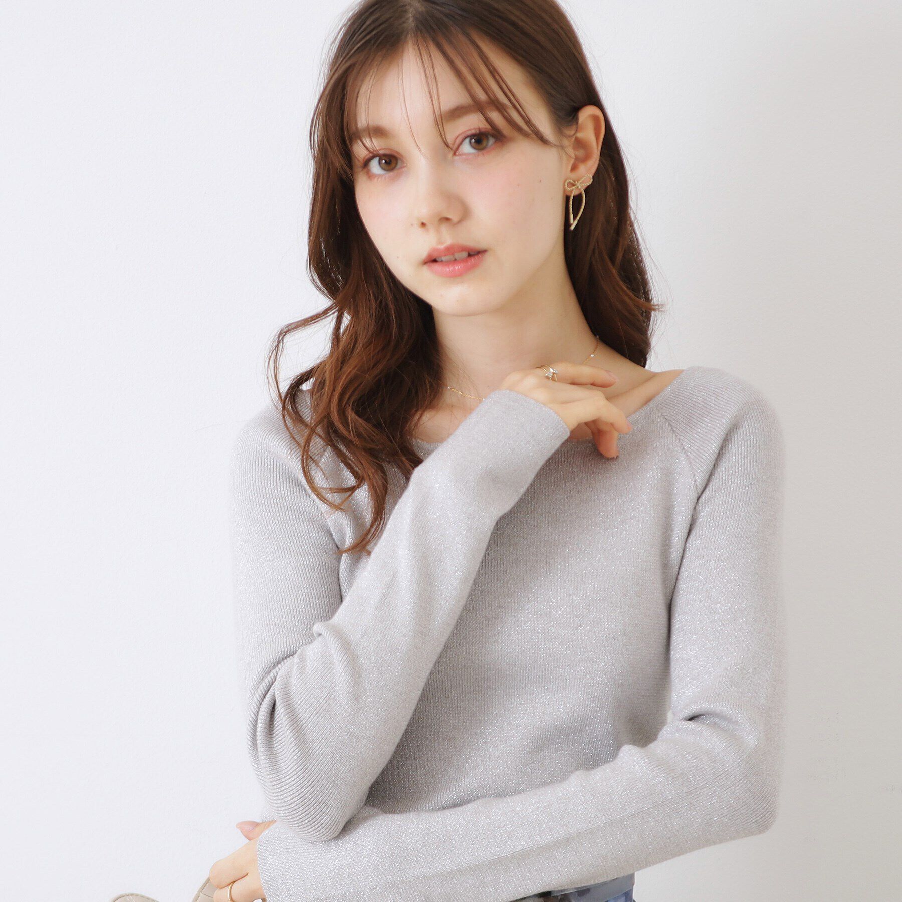 Couture broach「ラメ混ボートネックリブニットプルオーバー」|ニット・セーター|