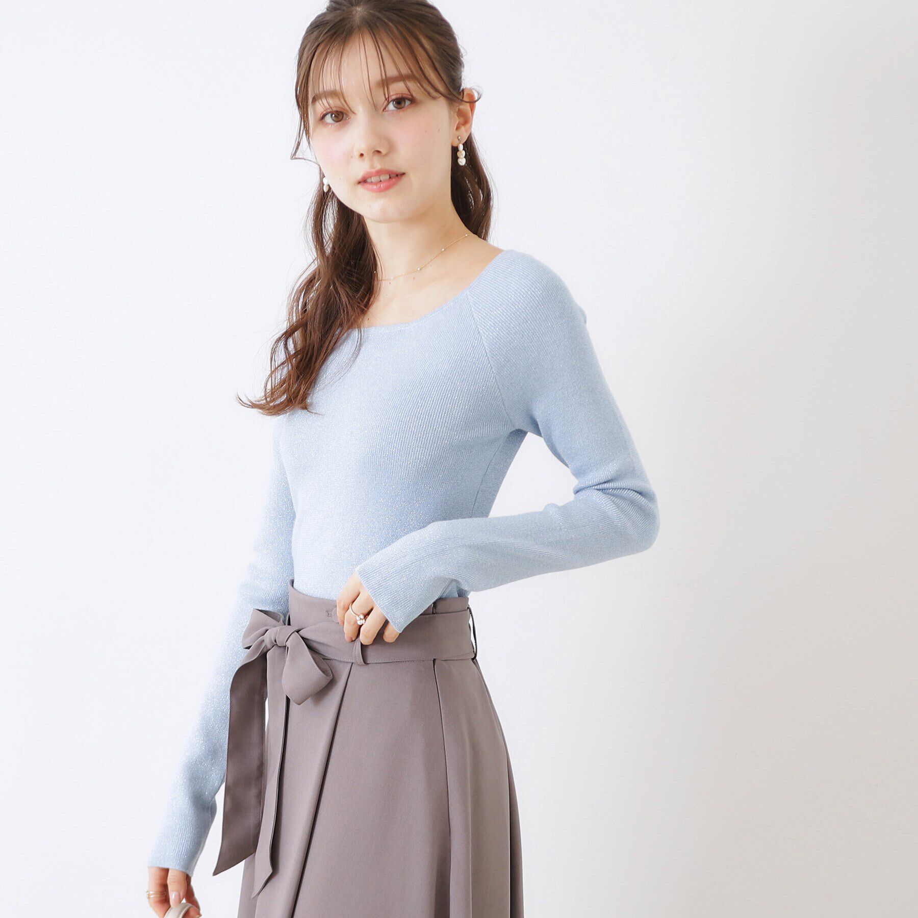 Couture broach「ラメ混ボートネックリブニットプルオーバー」|ニット・セーター|