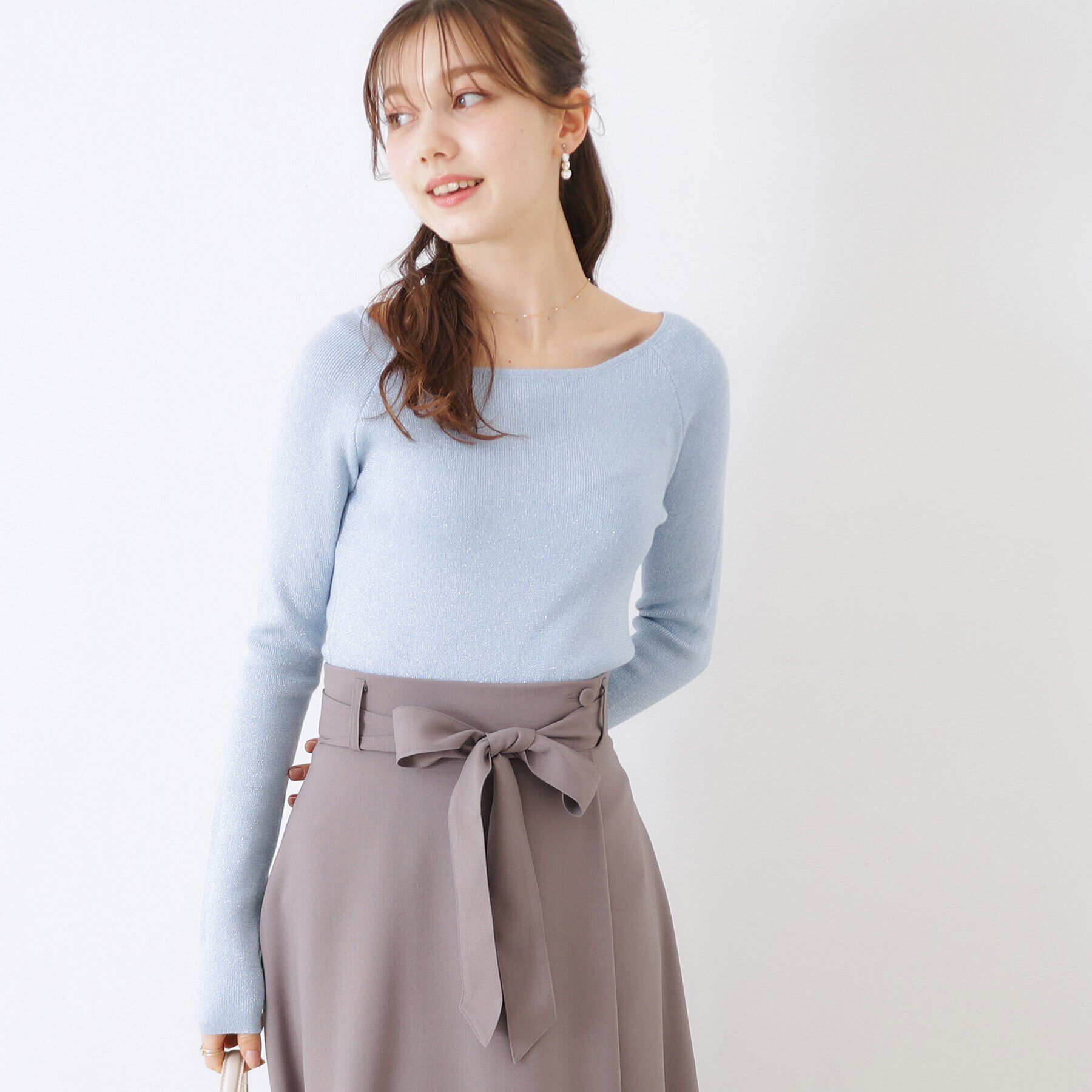Couture broach「ラメ混ボートネックリブニットプルオーバー」|ニット・セーター|サックスブルー(09