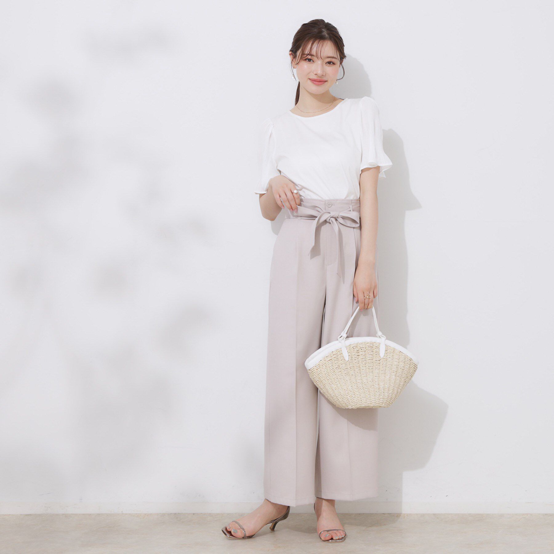 Couture broach「【接触冷感・UVカット・細見え】マジョリカシフォンスリーブトップス」|Tシャツ・カットソー|