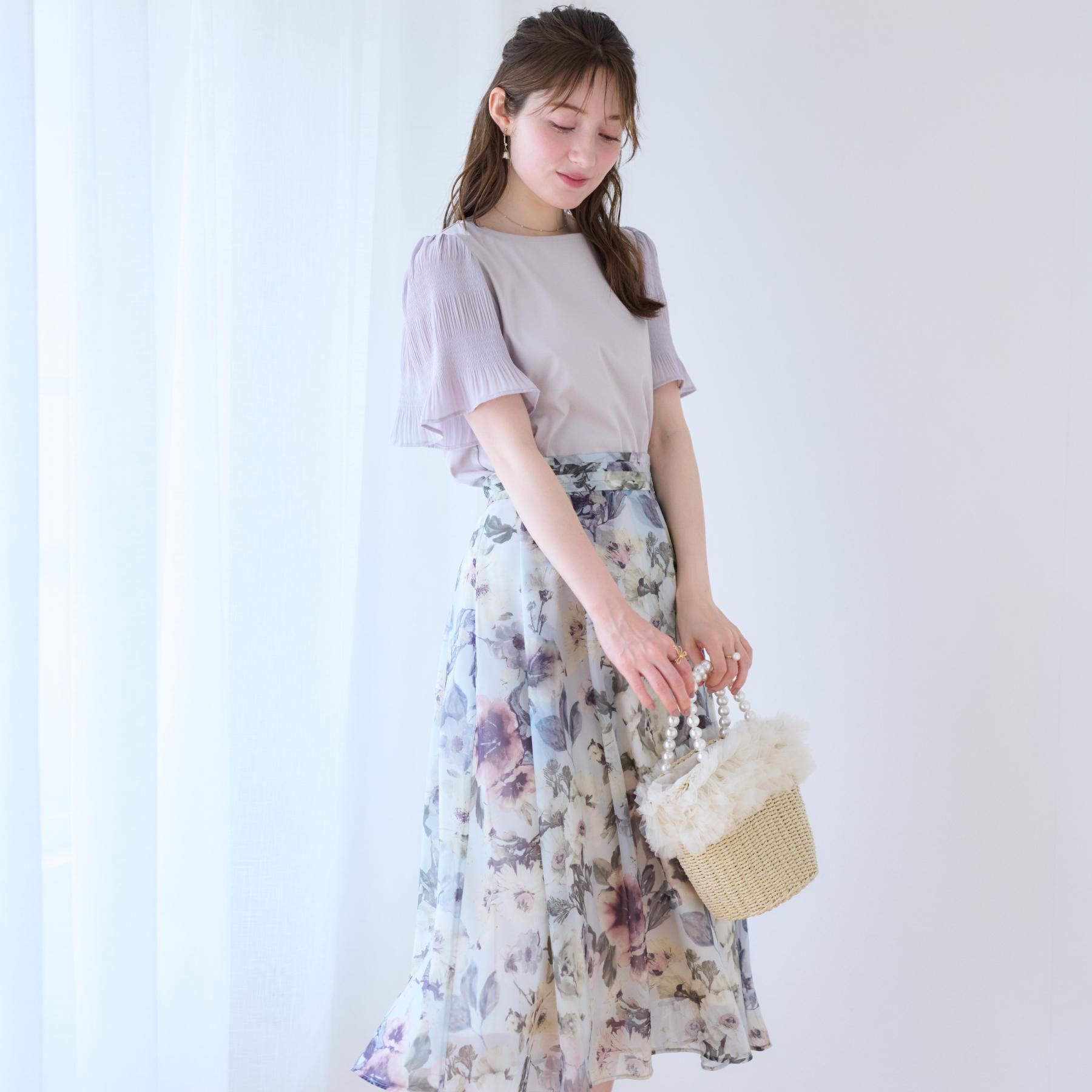 Couture broach「【接触冷感・UVカット・細見え】マジョリカシフォンスリーブトップス」|Tシャツ・カットソー|