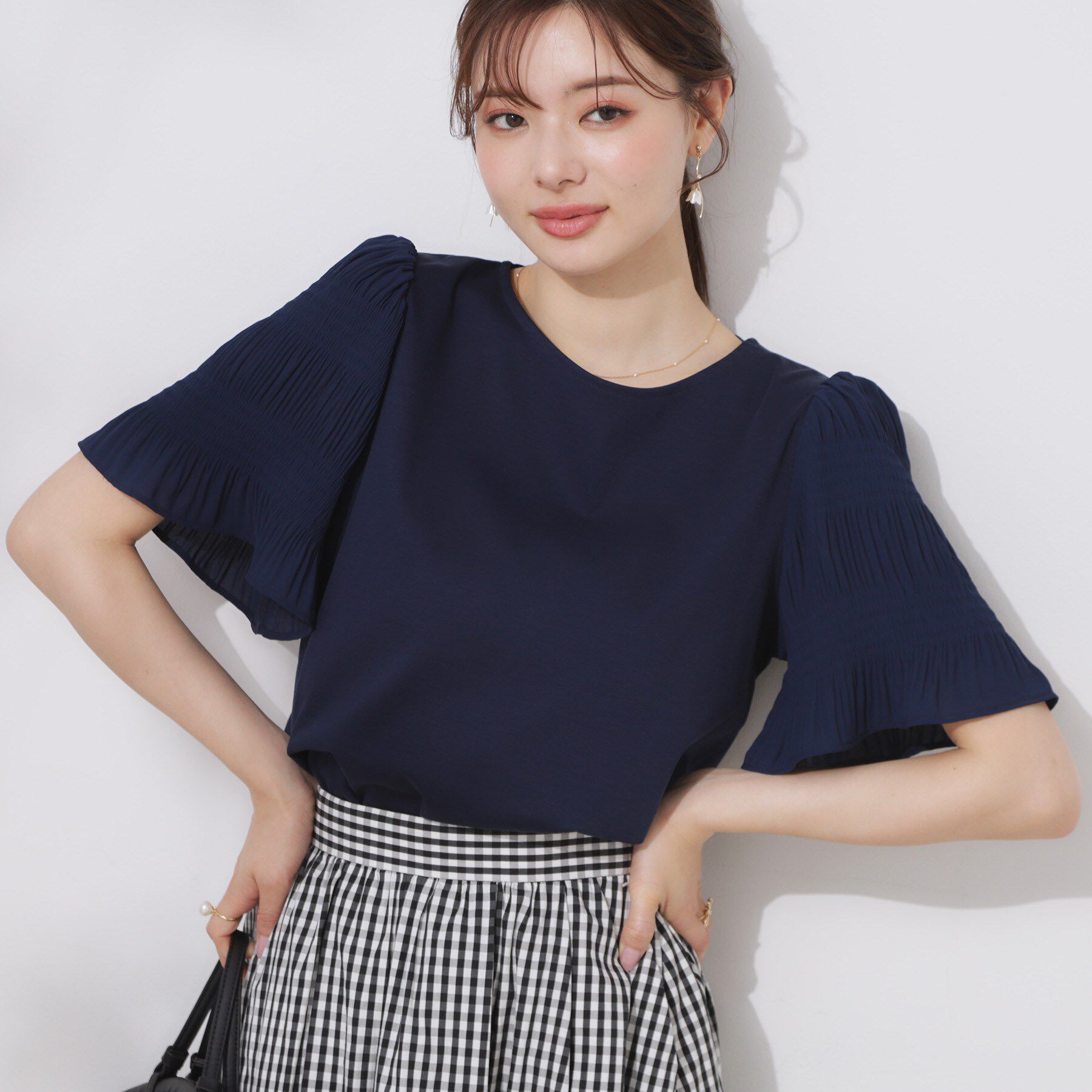 Couture broach「【接触冷感・UVカット・細見え】マジョリカシフォンスリーブトップス」|Tシャツ・カットソー|